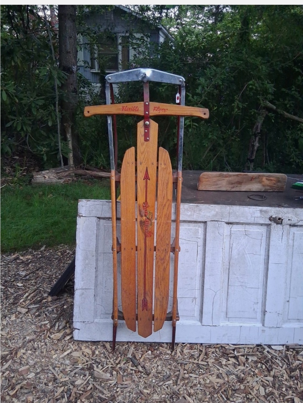 Vintage Flexible Flyer Wooden Snow Sled No. 60 Natural Wood Finish